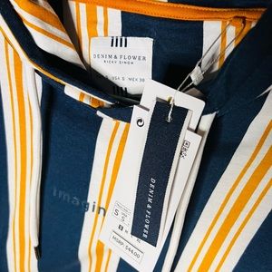 Denim and flower horizontal striped hoodie